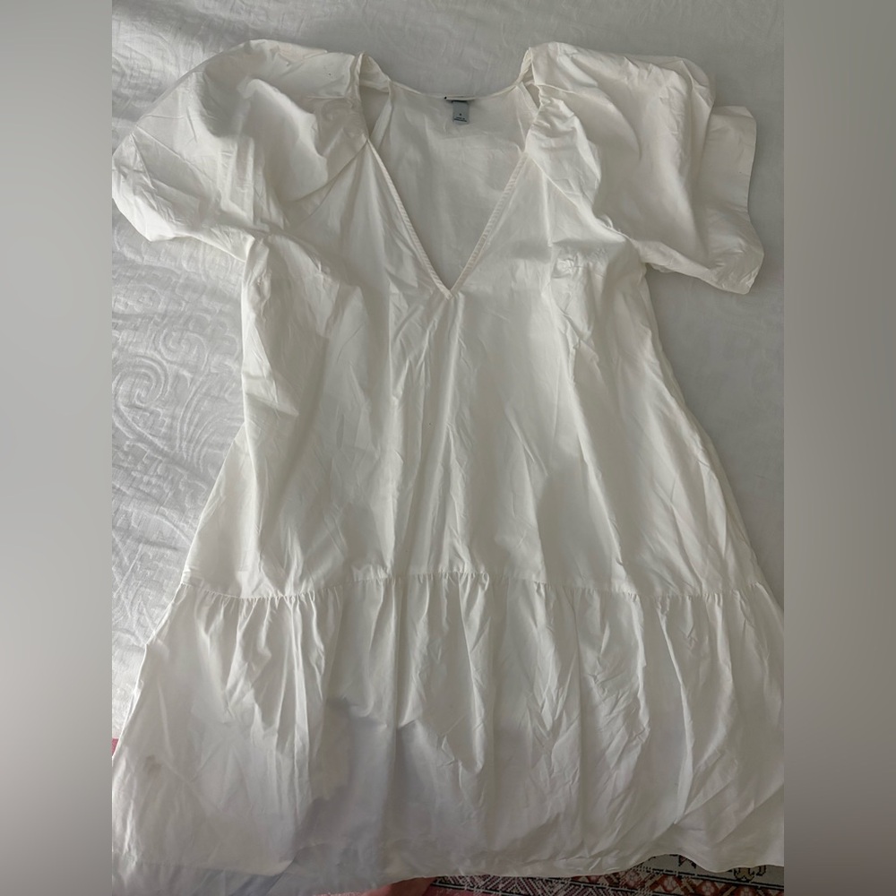 White V-Neck Tiered Dress